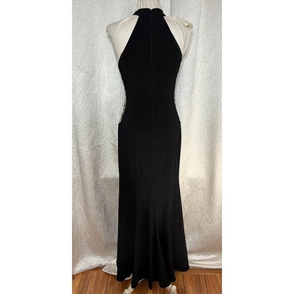 XSCAPE Size 4 Black Maxi Halter Dress With Beaded Side Panels   Sleeveless Forma - Picture 3 of 12